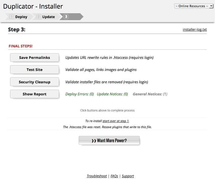 الخطو الاخيرة في نقل الموقع مع اضافة - Duplicator