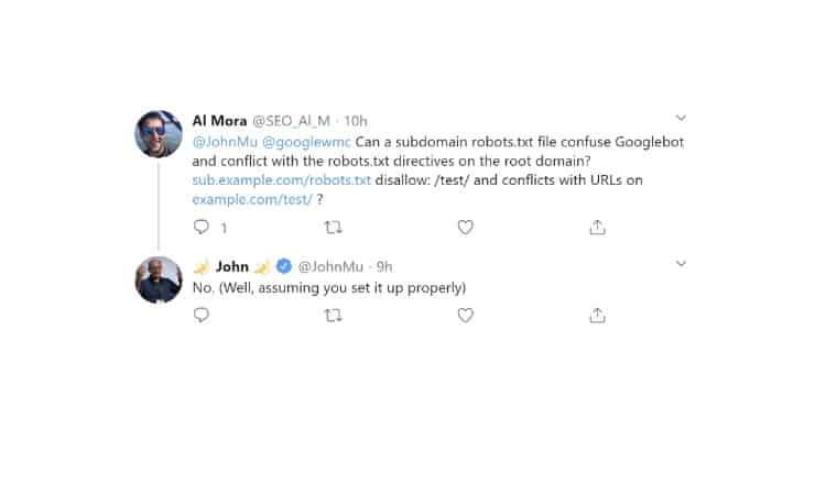 جون مولر بخصوص ملف robots.txt للنطاق الفرعي