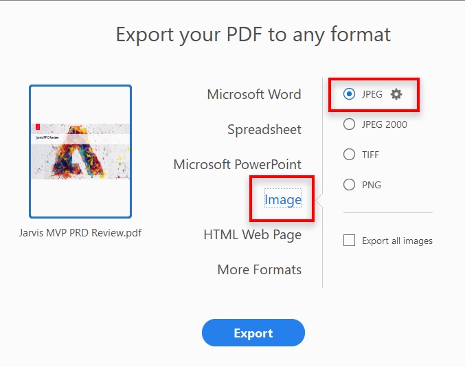 تحويل ملفات PDF إلى صورة في برنامج Acrobat
