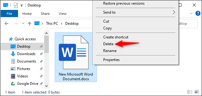 احذف ملفًا دون نقله إلى سلة المهملات في نظام التشغيل Windows 10