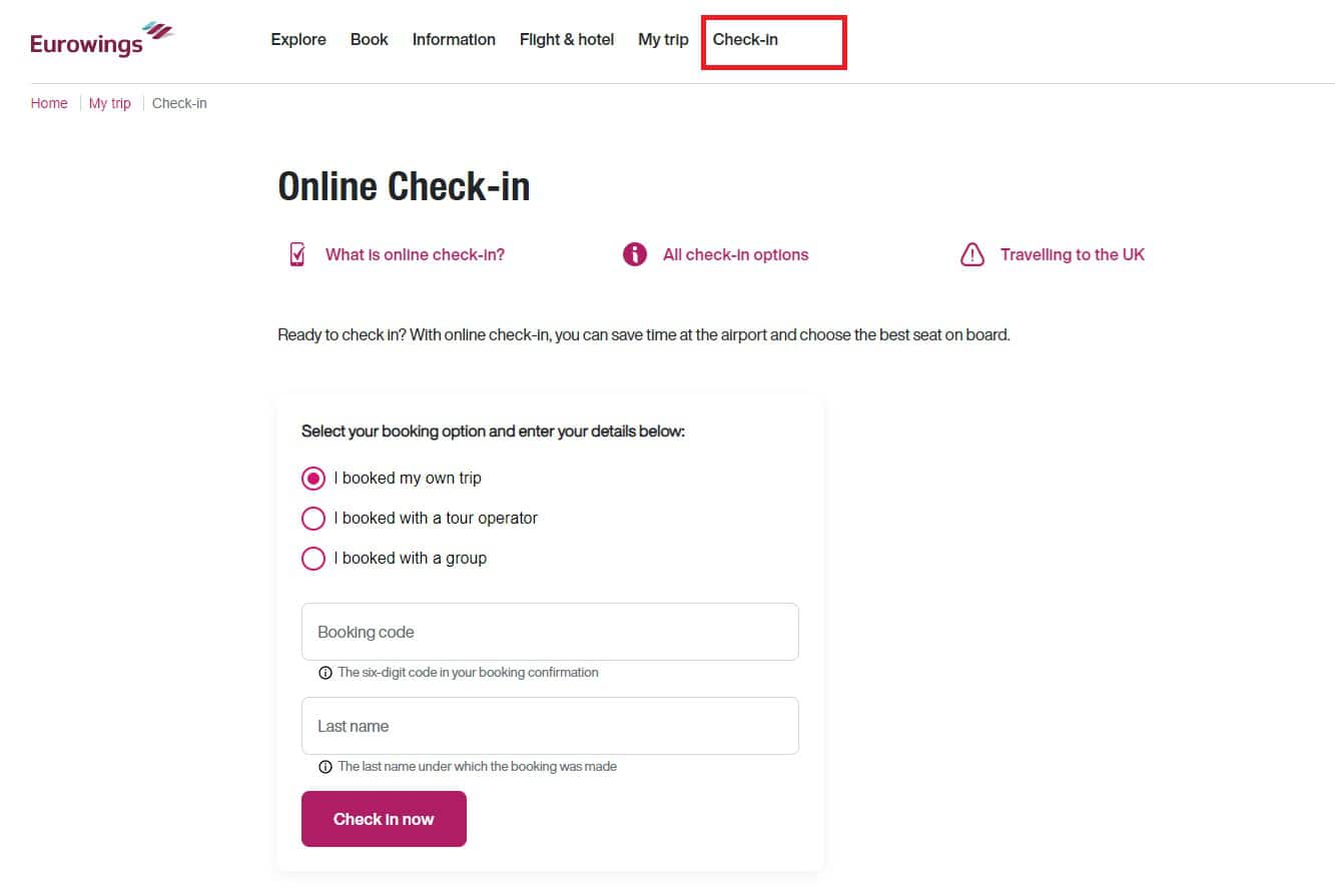 تشيك إن عبر الإنترنت مع Eurowings